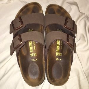 Dark green leather birkenstocks